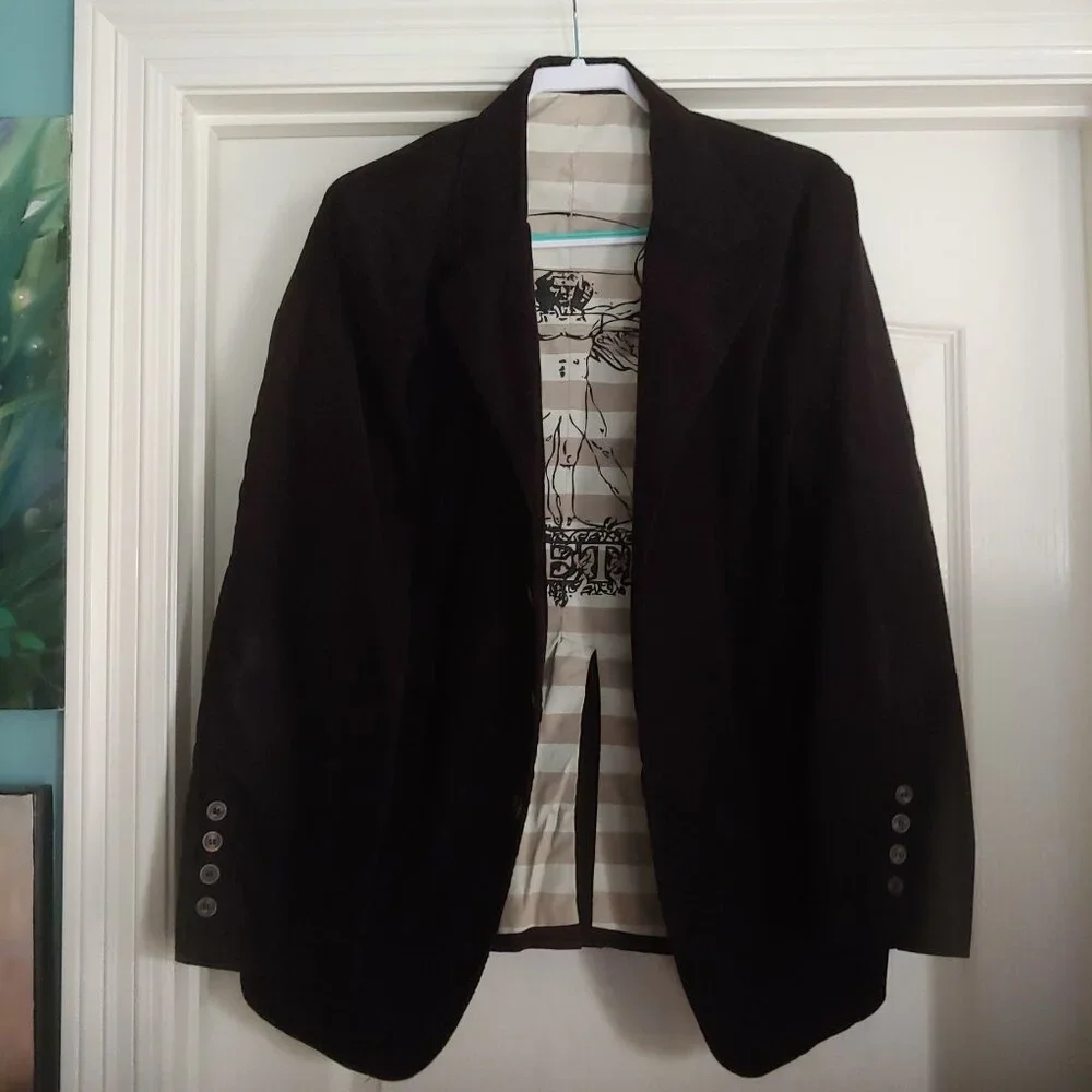 Kinetix Mens Black Corduroy Preppy Academia Business Casual Blazer L